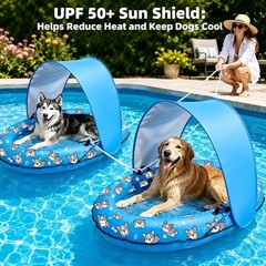 Inflatable Dog Pool Float with Sunshade Canopy and Rope, Floating Puppy Raft …