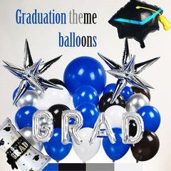 Royal Blue and Black White Silver balloon kit 110PCS with Graduation Cap