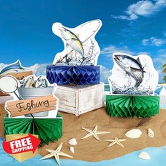 WILLBOND 12pc Fishing Honeycomb Centerpieces