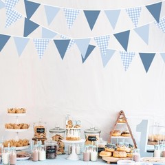 32Ft Dusty Blue Party Decorations Blue Gingham Triangle Banner Flag Pennant F…
