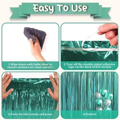 3 Pack 3.3 x 6.6 ft Dark Green Foil Fringe Backdrop Curtains, Tinsel Streamer…