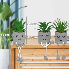 SEMSOIIO 3 Pcs Aesthetic Faux Succulents with Dangling Legs Small, Gray-3