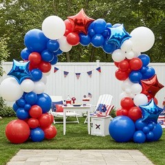 Red and Blue Double Balloon Arch Kit with four Giant 24″ Star Foil Balloons –…