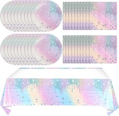 Iridescent Diamond Birthday Party Supplies Decorations, Disposable Holographic