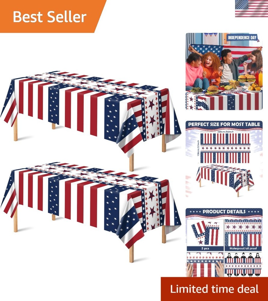 Vibrant Red, White, and Blue Tablecloths – 2 Pack for 4th of July Celebrations