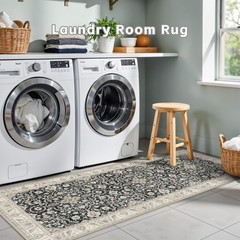 YAMEIJING Washable Runner Rug for Hallways 2′ x 6′ (Rectangular), Black/Beige
