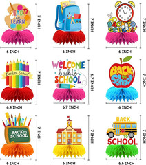Back to School Table Decorations 9 PCS, Back to School Honeycomb Centerpiece Tab