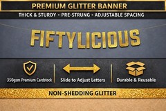 Pre-Strung Fiftylicious Gold Glitter Banner – Funny 50th Birthday and Anniver…