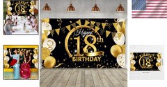Stunning Extra Large Black Gold Fabric Backdrop for 18th Birthday Celebrations