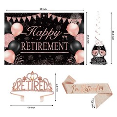 Retirement Party Decorations for Women Rose Gold Retirement Crown and Sash Happy