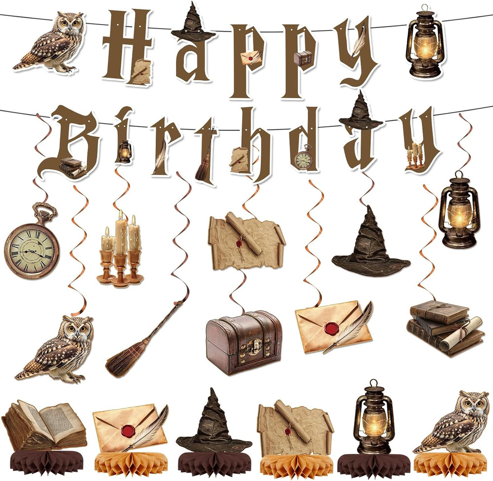 53Pcs Magical Birthday Party Decorations Magic Theme Banner Hanging Swirls and H