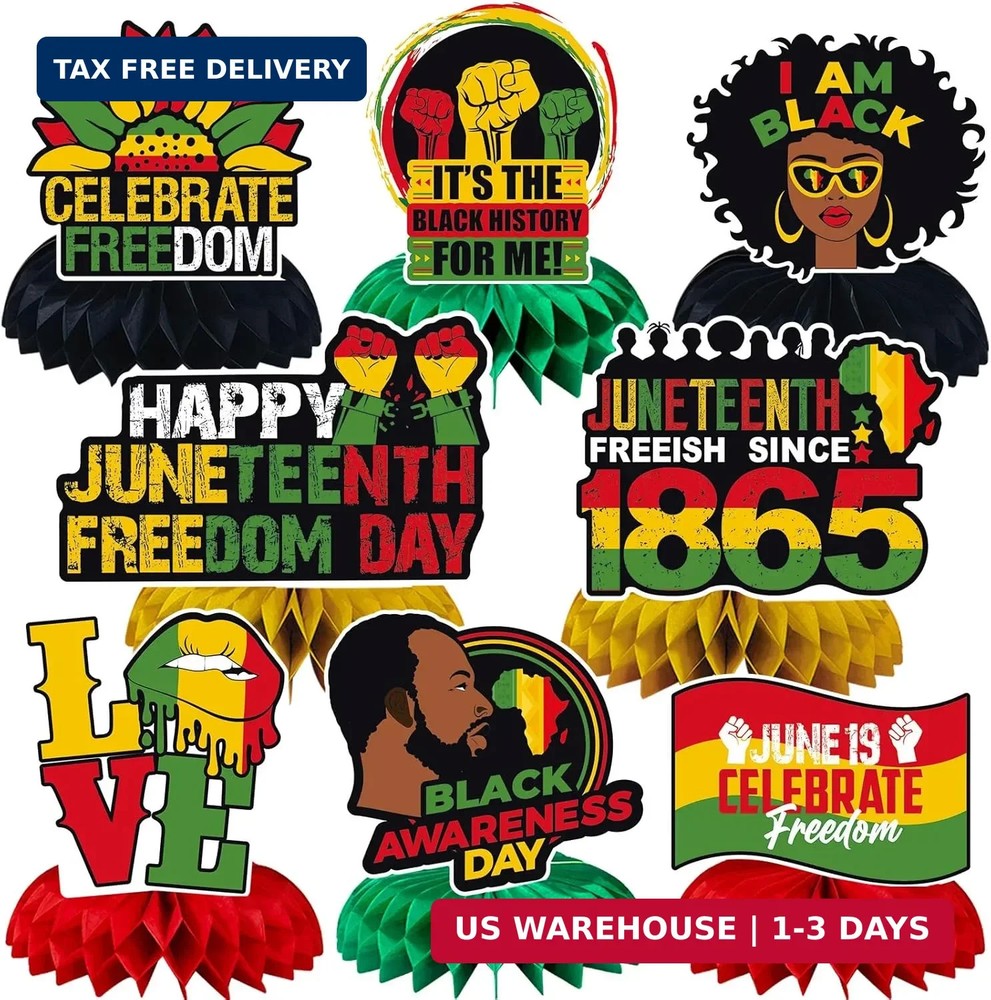 JULMELON 8PCS Juneteenth Party Decorations Honeycomb Centerpiece, 3D Double Side