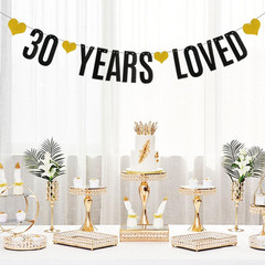 30 YEARS LOVED Banner,Black Glitter Paper Banner for 30Th Birthday / Wedding Ann