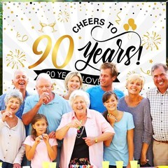 90Th Birthday Banner Multicolor Backdrop Durable Polyester 185 X 110 Cm