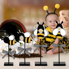Anglechic 4 Pcs Bee Table Decor Summer Wooden Sign Bee Decorations for Home S…
