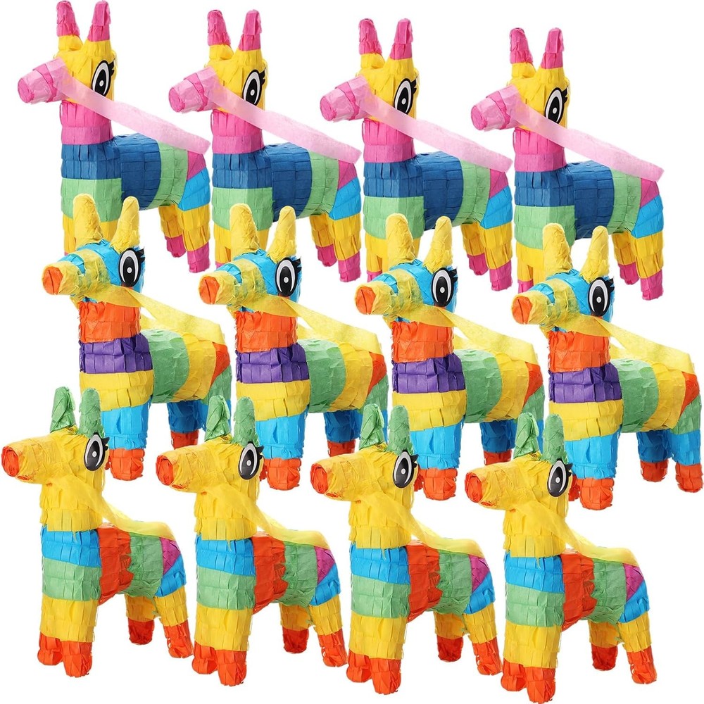12 Pcs Mini Donkey Pinatas Rainbow Cinco De Mayo Fiesta Party Decorations