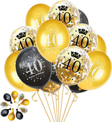 40Th Birthday Balloons Gold and Black Party Decorations 15 Pack 12 Inch Latex an