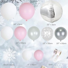 Pink White Silver Winter Onderland Balloon Arch Kit Baby Shower Birthday