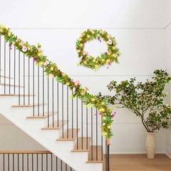 6ft Easter Garland Lighted Artificial Easter Egg Garland with Flowers Spring Flo