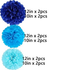 Navy Blue,Blue and Light Blue Pom Poms Decorations for Wedding Party Decorati…