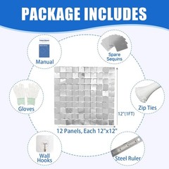 24PCS Silver Shimmer Wall Backdrop Panels 12″x12″ Square Sequins on Grid