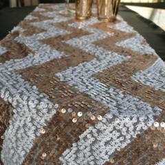 Quasimoon Chevron Sequin Table Runner – Champagne & White by PaperLanternStore