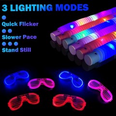 6PCS Glow Glasses & Light Up Pop Tubes Party Favors LED Bracelets Necklaces Fun