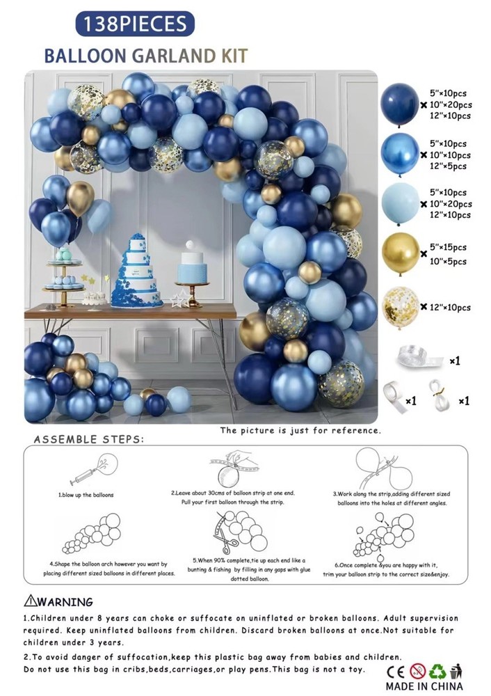 Blue Gold Balloon Garland Kit 138pcs Boy Birthday Baby Shower Decor