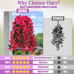 Sggvecsy Artificial Fake Hanging Flowers Plants for Outdoor 2Pcs, Rose Red