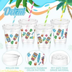 Clear Luau Cups – 12 oz Tiki Party Cups 50 Count with Lids