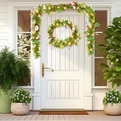 6ft Easter Garland Lighted Artificial Easter Egg Garland with Flowers Spring Flo