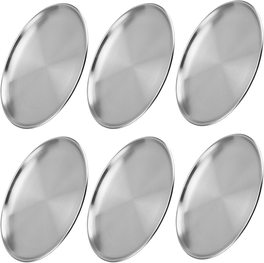 6 Pack 12 Inch Stainless Steel Dinner Plates, Double Layer 10inch, Silver