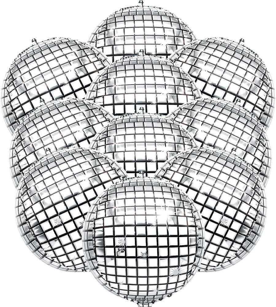 10-Pack 24inch 4D Large Round Aluminum Foil Balloons Self-sealing Disco Fever
