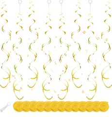 Gold Hanging Swirl Decorations 30 Pcs, Streamers Party Decorations -Twin Tail…