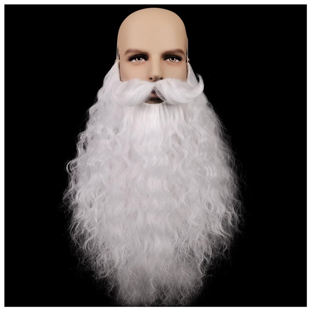 18 Inches Men’s Long Curly White Synthetic Pre – styled Realistic Fake Beard …