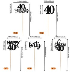 15 Pack Black 40th Birthday Centerpiece Sticks «Cheers to 40th Years»