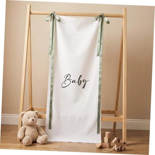 5 x 2 ft Baby Shower Backdrop Banner with Sage Green Bow Baby Shower Party