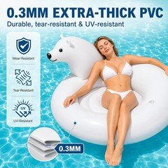 Inflatable Polar Bear Pool Float, Giant 59in Adult Size Inflatable Animal, Drop-