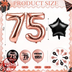 TagreSpike 75th Birthday Rose Gold Balloons Vintage 1951