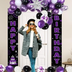 Black and Purple Birthday Decorations for Women Girls, Happy Birthday Decoration