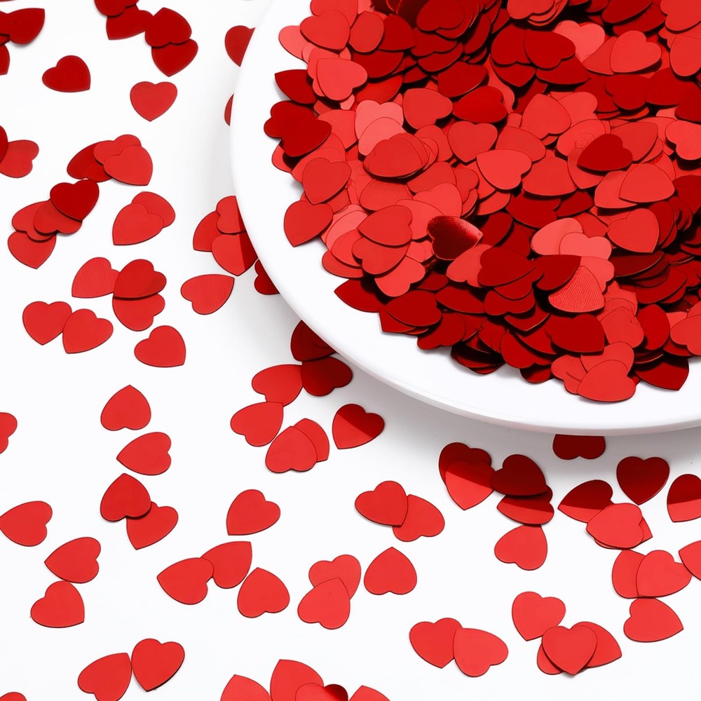 Red Heart Foil Metallic Sequins Valentines Day Glitter Table Confetti