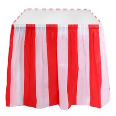 2 Pieces Red White Striped Table Skirt Circus Theme Table Skirt For Carnival Hom