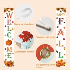 Happy Fall Decorations Pumpkin Maple Leaves Welcome Door Banner Porch Sign 12×72