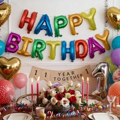 Rainbow Happy Birthday Letters Balloon Banner Kit,Usable Mylar Decorations fo…