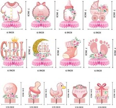13 Pcs Pink Baby Shower Centerpieces for Tables，Honeycomb Centerpiece Baby Sh…