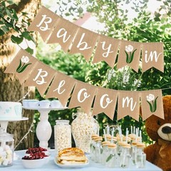 Elegant Baby in Bloom Burlap Banner: Flower Jute Bunting for Baby Showers