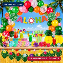 200 Pcs Aloha Luau Party Decorations Set, Hawaiian Tropical Summer Beach Party S