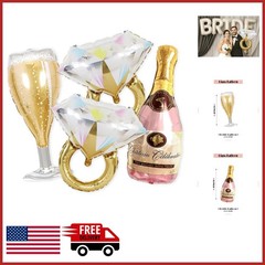 Gold Glitter Balloons for Bridal Shower with Champagne Bottle and Glass