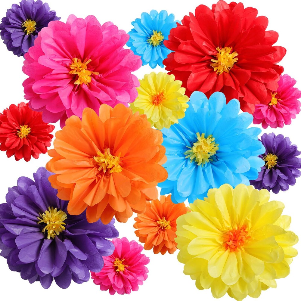 12 Pcs Large Mexican Tissue Paper Flowers 20″ 10″ Giant Colorful Fiesta Paper…
