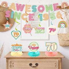 70Th Birthday Decorations Women Men, Awesome since 1956 Banner Centerpieces Hang